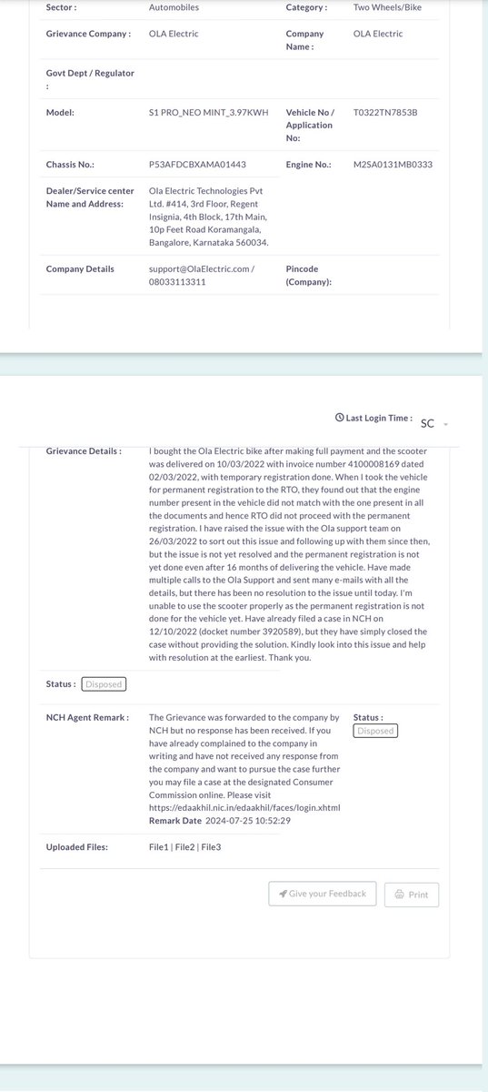 sounther_c's tweet photo. As per the suggestion by the NCH, I'm going ahead with filing a case in the District Consumer Court since there is no solution provided whatsoever so far. @bhash @OlaElectric  @suvonilc @jagograhakjago @consumerforum_ @MORTHIndia @rushlane @polimernews https://t.co/b4vurFEY4B
