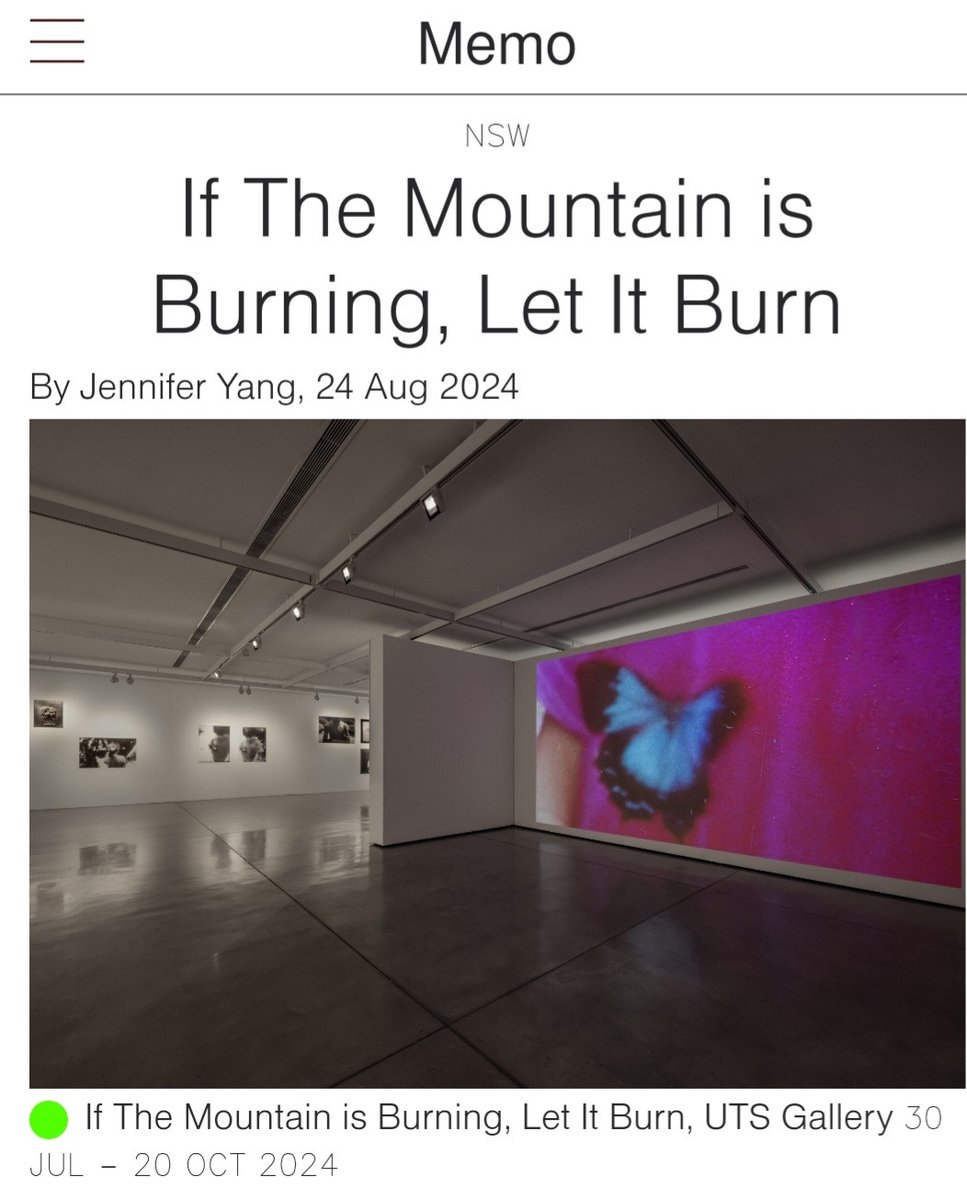 A beautifully researched and incisive look at Claudia Nicholson's exhibition appeared over the weekend on Memoreview.net. By Jennifer Yang.
#ClaudiaNicholson #IfTheMountainIsBurning #utsart #memo #review #jenniferyang