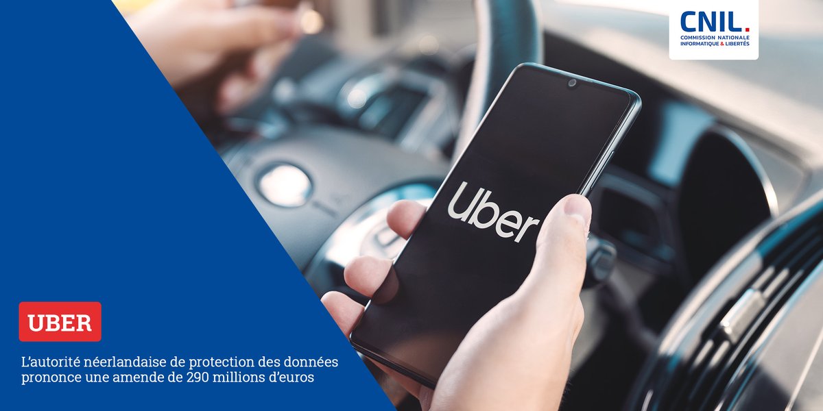 En coopération avec la CNIL, la <a href="/toezicht_AP/">toezicht_AP</a> a prononcé à l’encontre des sociétés Uber B.V. et Uber Technologies Inc. une amende de 290 millions d’euros pour avoir transféré des données personnelles hors UE sans garanties suffisantes 👉 cnil.fr/fr/transferts-…