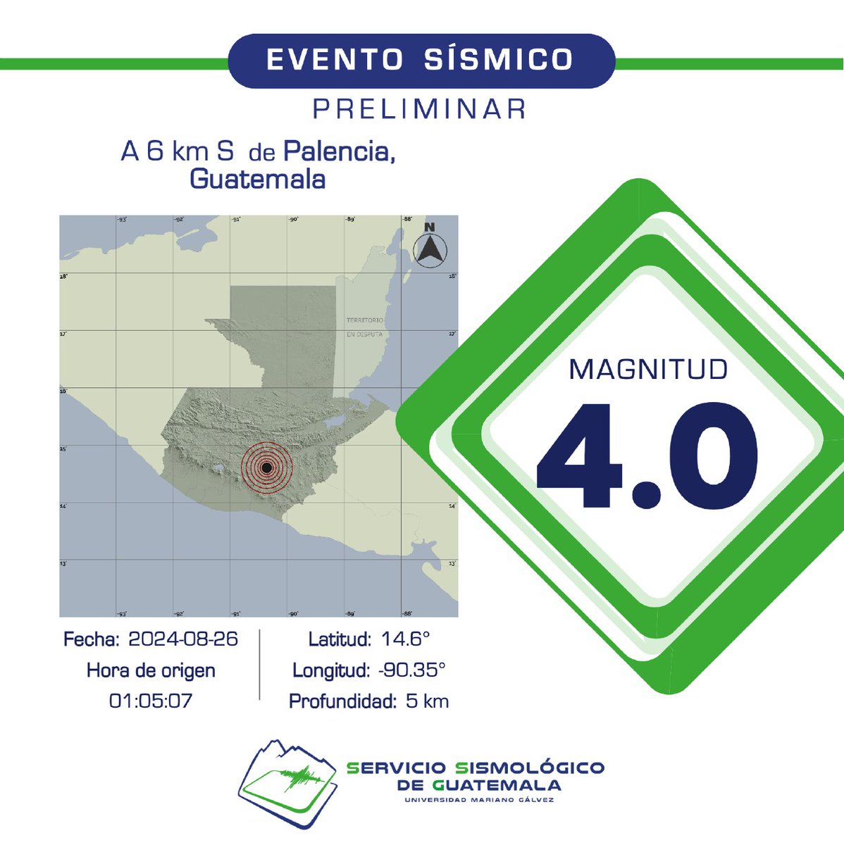 ssgin3's tweet photo. PRELIMINAR
Sismo registrado a 6 km S de Palencia, Guatemala. #Temblor #TemblorGT #Sismo #SismoGT https://t.co/YIlm1Aoy5B