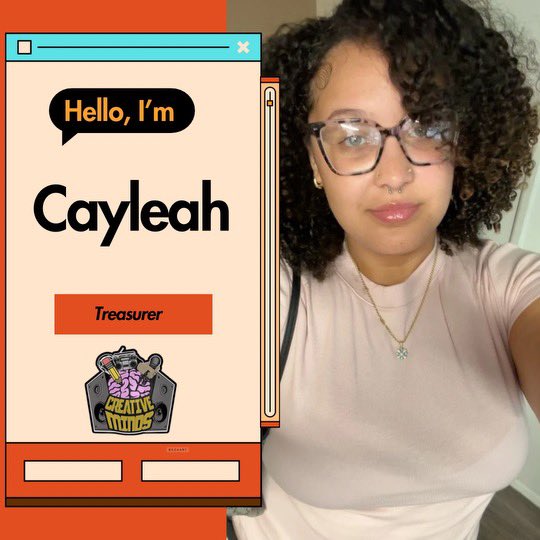 Introducing Cayleah !✨Our Treasurer ! She is a Junior with a major in Psychology. 

One Fun Fact about her is that she is a behavior technician!
