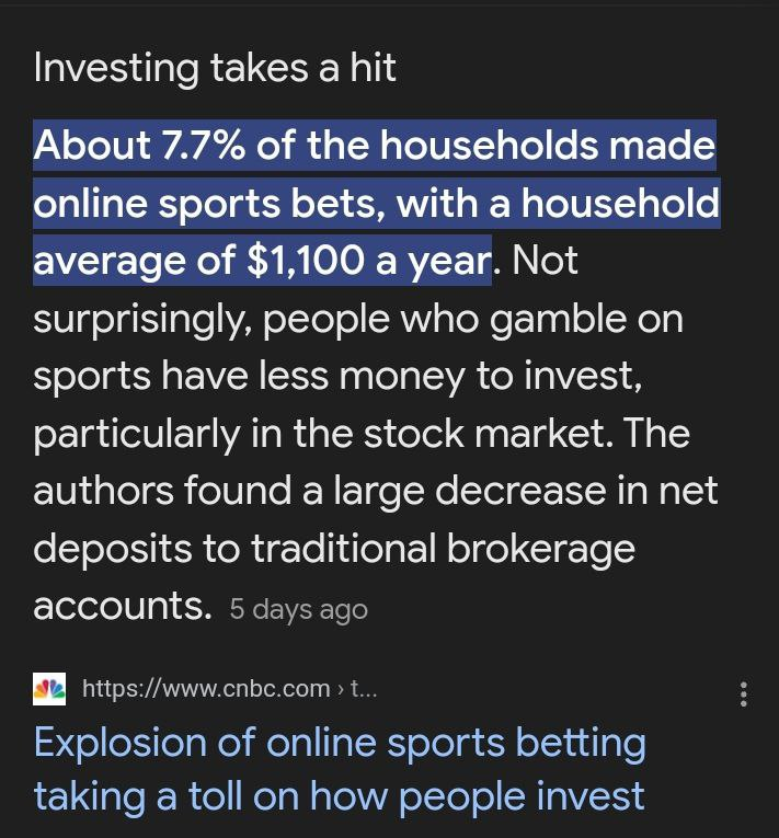 yourfriendSOMMI's tweet image. โค๐๐๐
7.7% of American Households made an Online Sports bet.
They spent on average $1,100 per year.
How about you stop wasting your time with shitty odds, and come to Crypto instead.
Altcoins can have 300 to 1 payouts.
Crypto is the winning Asset class