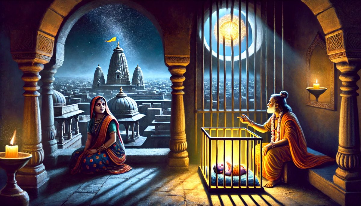 ensemblehive's tweet photo. Wishing you all a Happy #Janamashtmi 🧵 

The Birth of Lord Krishna

On a dark and stormy night in the ancient city of Mathura, Lord Krishna was born in a prison cell to Devaki and Vasudeva.

The cell was dimly lit, filled with tension and fear, as the couple knew their child was in danger.

But the birth of Krishna brought a divine light into the world, symbolized by a bright star in the sky.

This moment marked the beginning of a new hope, as Krishna was destined to end the tyranny of his evil uncle, Kansa.

#Janamashtmi #JaiShreeKrishna #Janmashtami2024 #janmashtamispecial