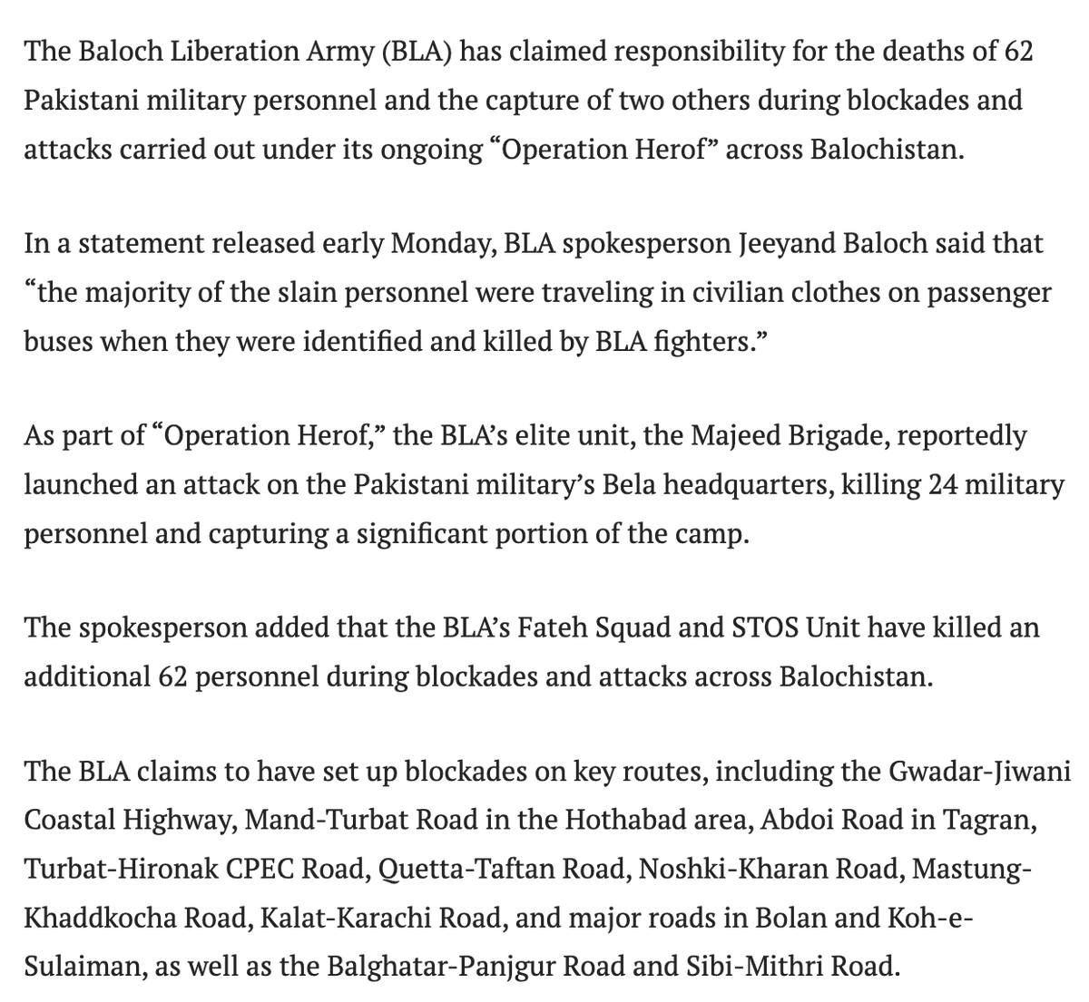 NepCorres's tweet photo. traveling in civilian clothes on passenger buses & later killed them. Another 24 FC personnel are claimed to be killed in #Labela.
Grenade Attacks on Coast Guard personnel on #CPEC road #Gwadar were also done while military positions were targeted in #Turbat city.
4/5 https://t.co/nHG5G3Z6iu