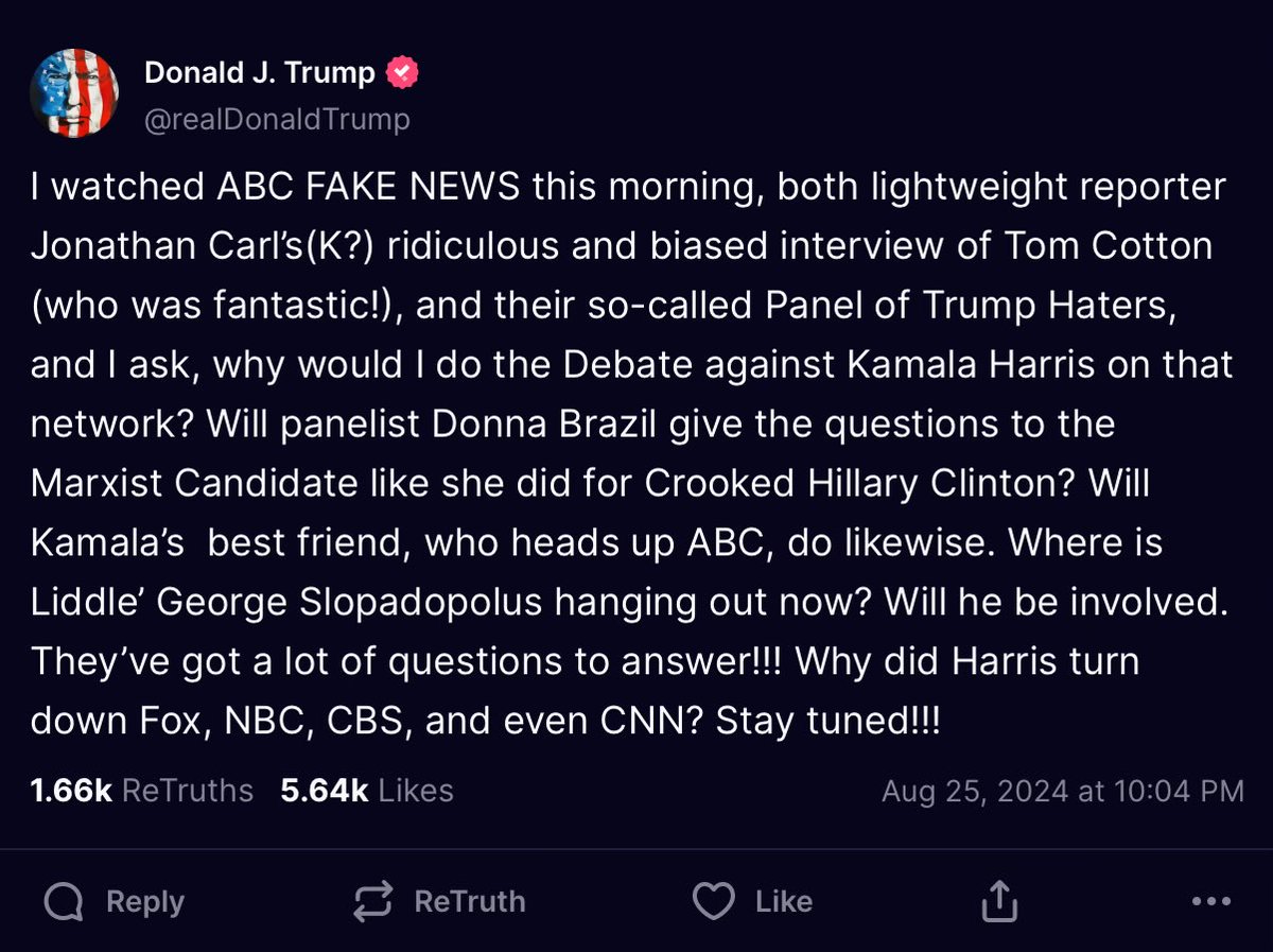 Donnie Chickenshit is afraid to debate Harris.