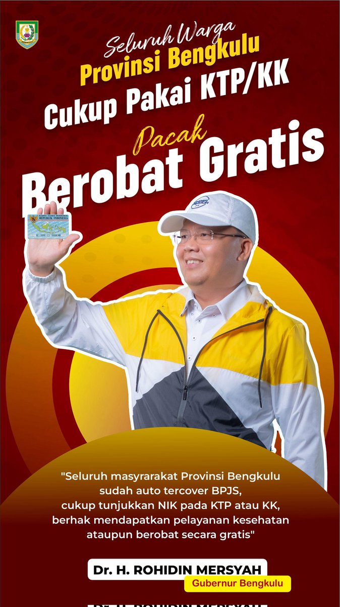 Diskominfotik's tweet photo. Seluruh warga Provinsi Bengkulu cukup pakai KTP/KK pacak Berobat Gratis https://t.co/9pvxNnY4ij