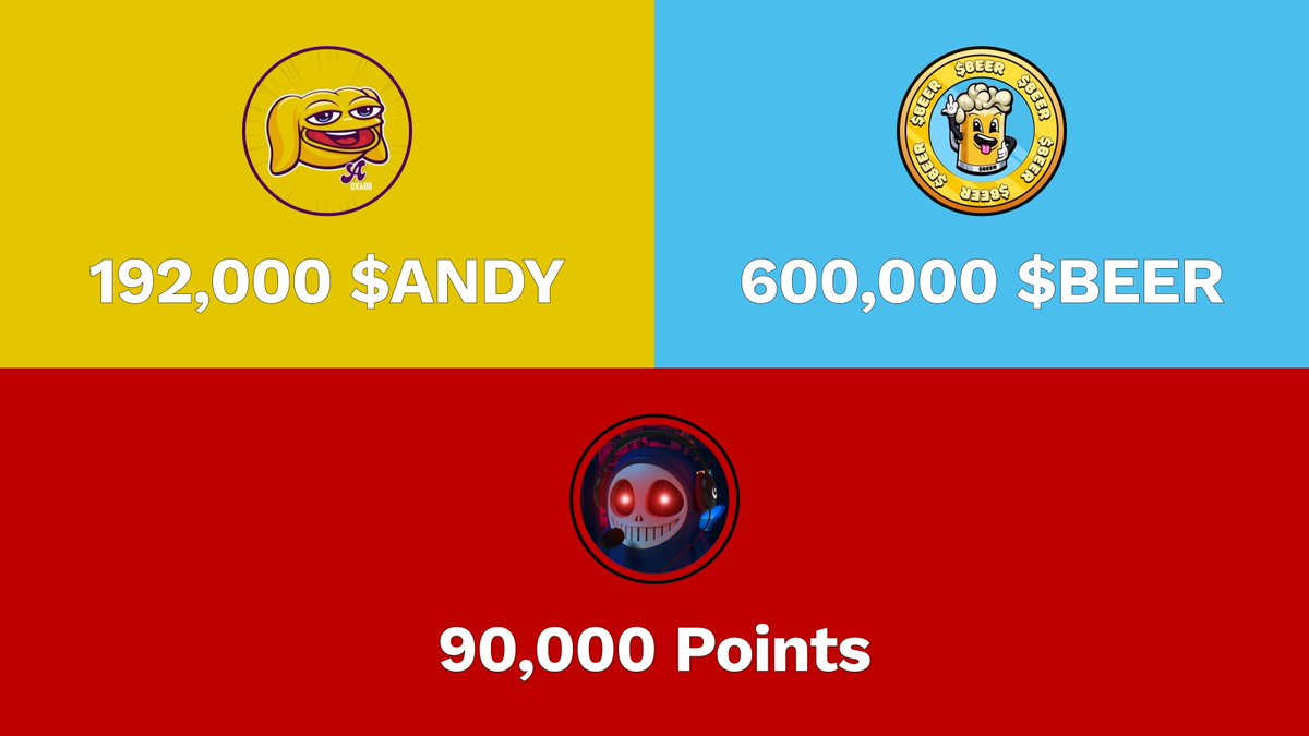 🚀 Ready for the August 26th Auction? 🚀

🏆 Auction Schedule &amp; Rewards
🔸7am UTC: 20,000 Airdrop Points
🔸[Free] 7:30am UTC: 20,000 Airdrop Points
🔸8am UTC: 48,000 $ANDY
🔸9am UTC: 150,000 $BEER
🔸10am UTC: 20,000 Airdrop Points
🔸[Free] 10:30am UTC: 48,000 $ANDY
🔸11am UTC: