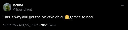 HoundExplained's tweet image. i'm sitting here trying to run though all the reasons you could tweet this.
1. he's bored
2. he wanted to flex he won the skin on eu
3. he wants to complain
4. idk