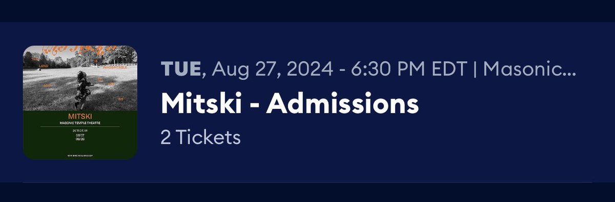 DayaM00's tweet photo. ‼️WTS 2x Tickets to Mitski on 8/27 in Detroit Michigan ‼️ Desperately 
They are in Sec ML105 Row E Seats 19 &amp; 21 
I’m selling them for what I paid for but I’m definitely open to negotiations. Plz send me a message if ur interested. 
#mitski #Detroit #concert #tickets #wts
#mitski https://t.co/wNwQHFWvF3
