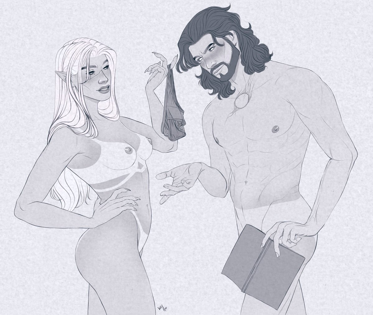 Wry_Fox's tweet photo. #GalemancerWeek - summer wardrobe (or lack of it) ☀️
#SashaxGale
#galeofwaterdeep #galedekarios #Tav #fanart #bg3fanart https://t.co/izj8HM3yvn