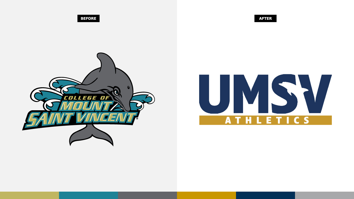 college_logos's tweet image. The College of Mount Saint Vincent became &quot;University of&quot; at the beginning of 2024 but just unveiled new athletic logos to match the name change. The Dolphins call home in the Bronx &amp;amp; in NCAA DIII. More below.
#UMSV #MountSaintVincent #newlogo