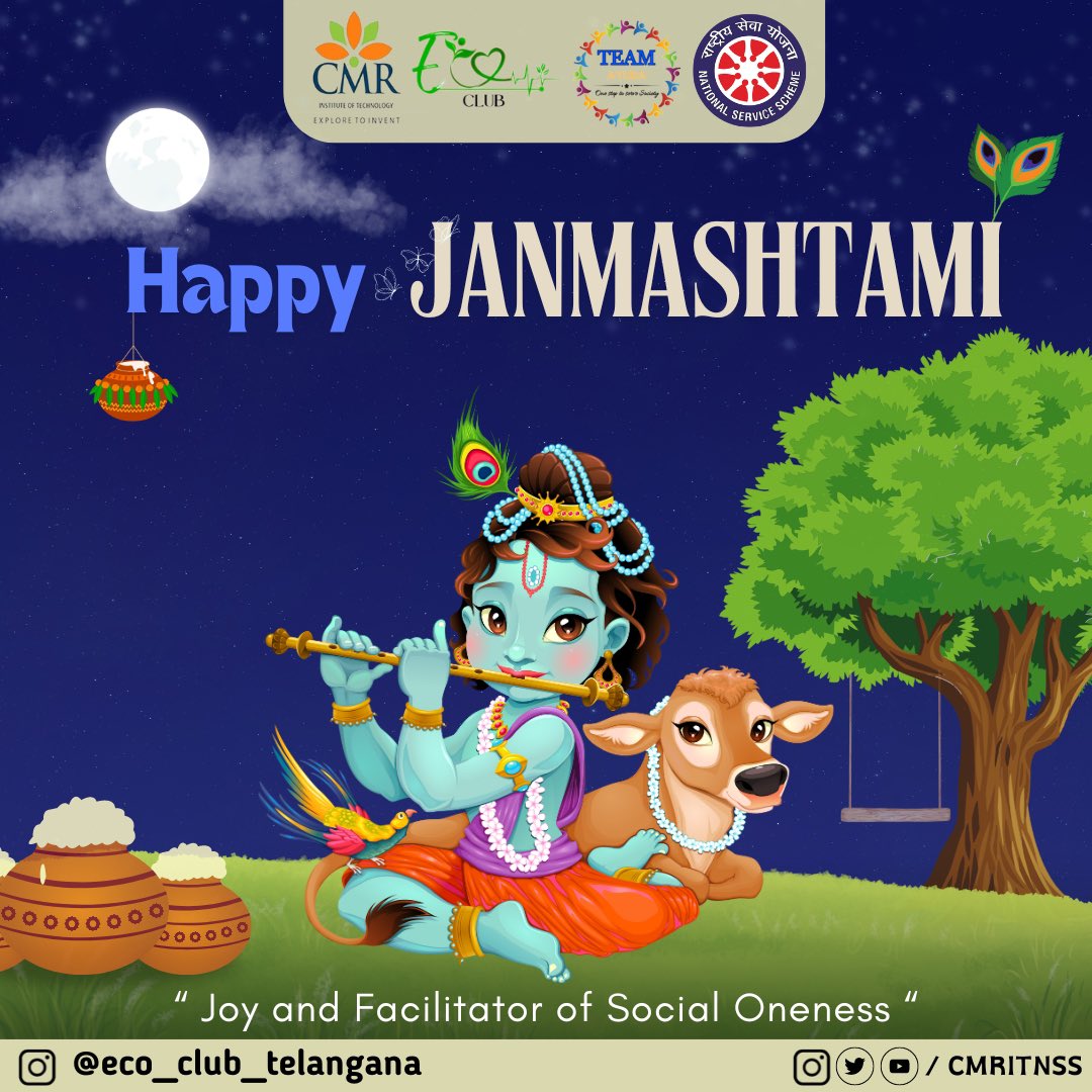 CMRIT_NSS's tweet photo. Wishing You all a Happy 𝐊𝐫𝐢𝐬𝐡𝐧𝐚 𝐉𝐚𝐧𝐦𝐚𝐬𝐡𝐭𝐚𝐦𝐢🦚
On Janmashtami, may you receive all the blessings, joy, and love life can offer.May Lord Krishna's blessings bring you bliss and contentment. ... 
#HappyKrishnaJanmashtami https://t.co/y4hP34O8iC