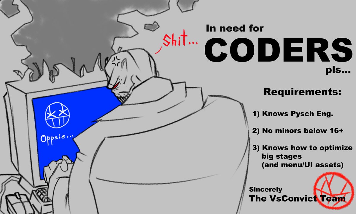 AlcoholicDJ_'s tweet photo. We need some help on Convict (Optimization most importantly) So coders here is your chance to join!
#vsconvict #fnfmods https://t.co/XvCj5MhpJt