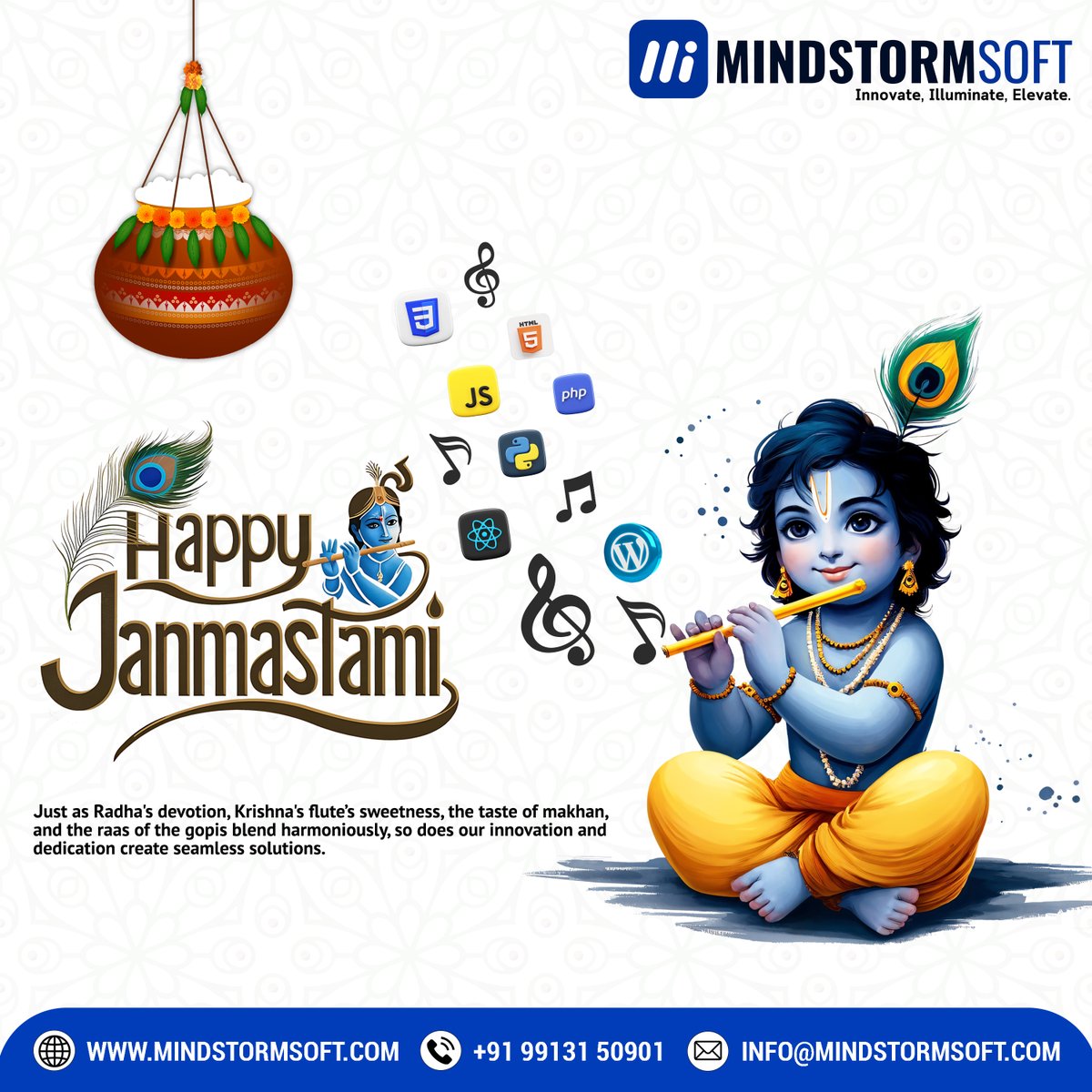 mindstorm_soft's tweet photo. ✨As the moonlight bathes the night in its serene glow, We celebrate the birth of Lord Krishna, whose flute's melody inspires us to reach new heights. Just as his divine tunes created harmony, we strive to bring balance and innovation to our digital world. 🌎
#Janmashtami https://t.co/vPOM66zfau