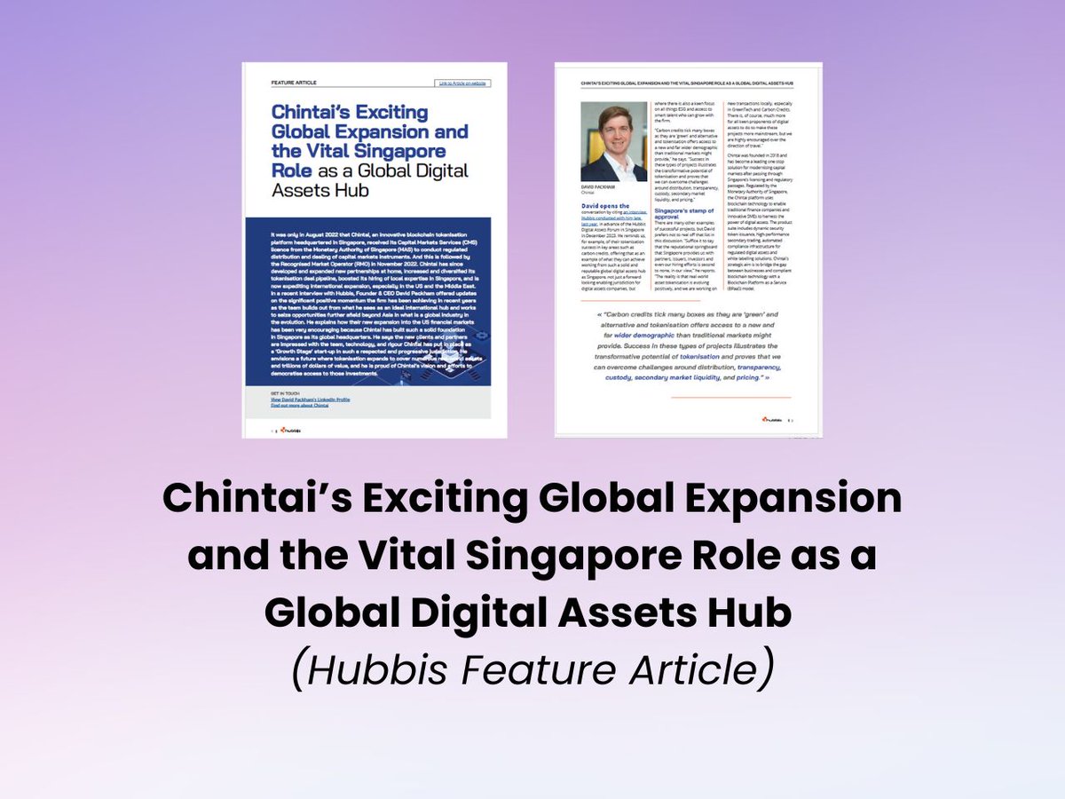 ChintaiNetwork's tweet image. The Digital Assets Leadership Series in Asia Private Wealth by @hubbisnews talked to our CEO @GunnisonCap to gain insights on Chintai's latest developments in Asia and the US. 

Read shorturl.at/SIDcz 

#chintainetwork #chintai #digitalassets #regulated #newfrontier…