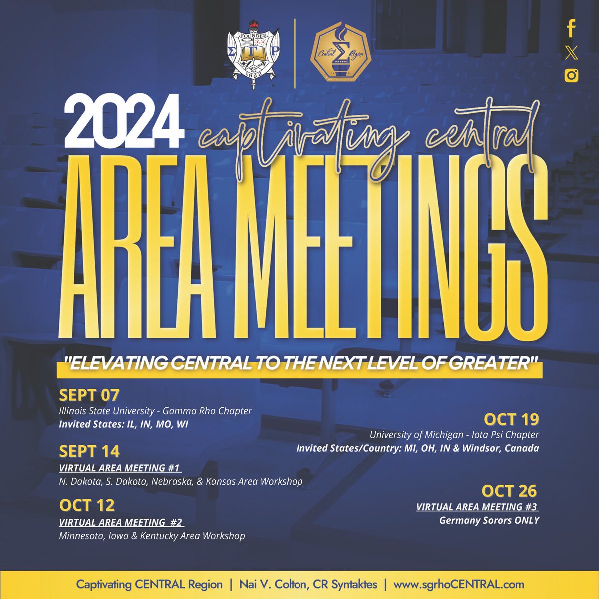 SGRhoCentral's tweet photo. Welcome to the Area Meeting season. Please take a moment to review the Area Meeting schedule below.
Click the link below to register for the 9.7.24 Area Meeting.
https://t.co/ZsBbafVE4G
#SGRhoCentral #CaptivatingCentral #LeadershipThroughAction #CRArea2024 https://t.co/vfYYRddhWn