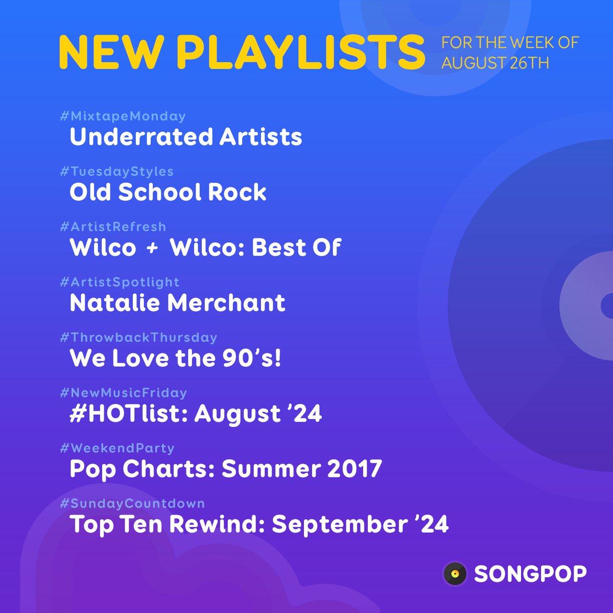 #NewPlaylists are happening! Check out what's coming to #SongPop this week!