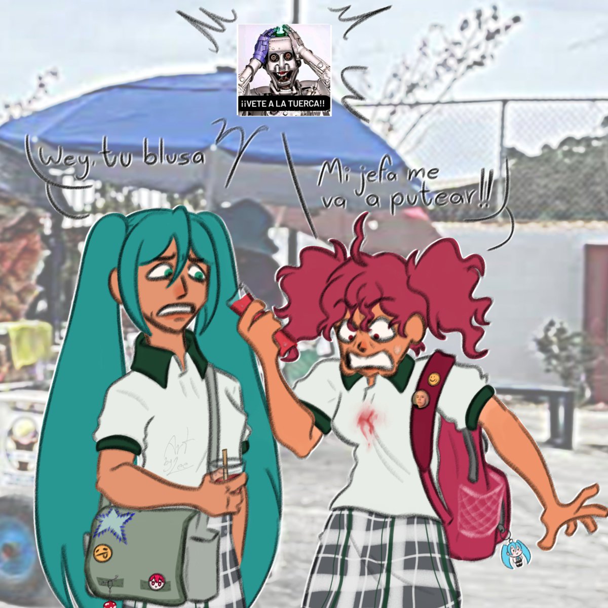 Smi_L33's tweet photo. Mexican Miku and Teto, but they are high schoolers 
#vocaloid https://t.co/LlJIis9rif