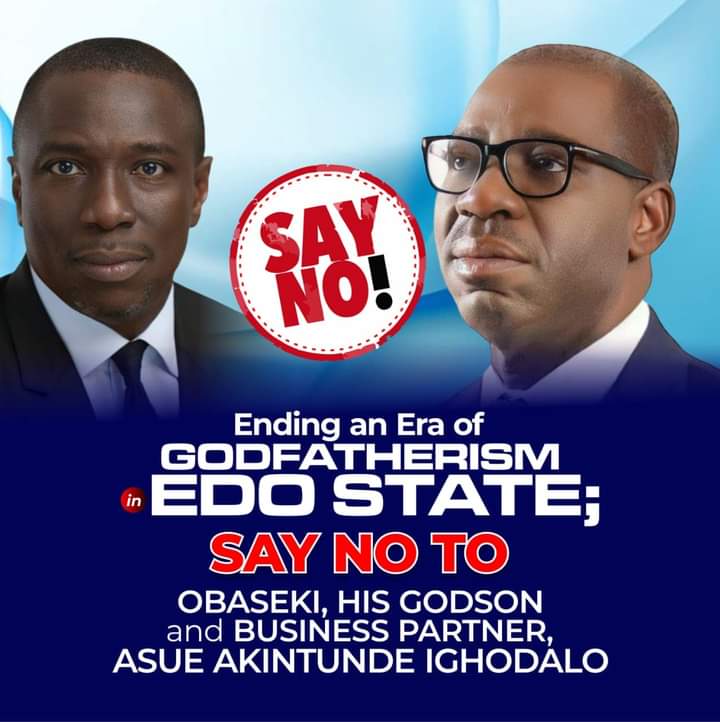 nelsonuhun97835's tweet photo. Ending an Era of Godfatherism in Edo State; Say No To Obaseki, His Godson And Business Partner, Asue Akintunde Ighodalo
#Edo2024.
#VoteModen.
#SayNoToObaseki. https://t.co/Eq6MVmhigi