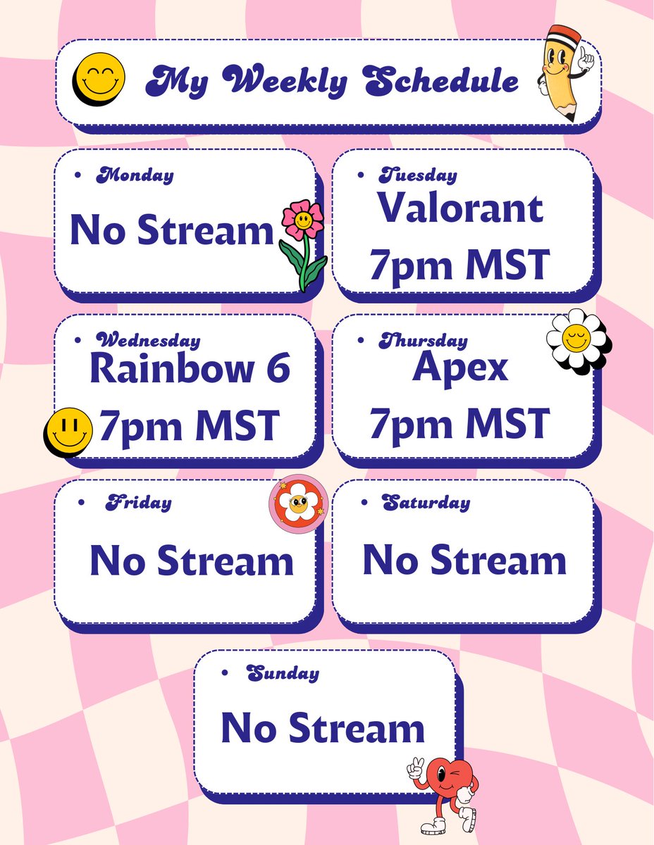 This weeks schedule!!