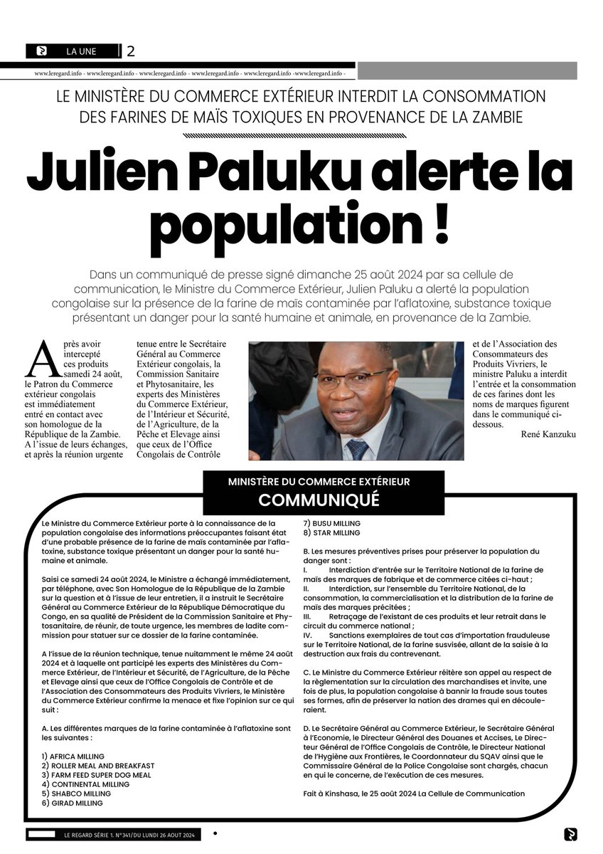 RdcRegard's tweet photo. Votre nouvelle édition de LE REGARD parue ce lundi 26 août 2024 est disponible dans tous les points de vente des journaux à Kinshasa.
#JOURNAL #LEREGARD #RDC #KINSHASA #PRESSEECRITE
@MartinFayulu  @ECiDeRDC @julienpalukucom @francediplo @AmbaFranceRDC @SuminwaJudith https://t.co/CsJoRmsdaM