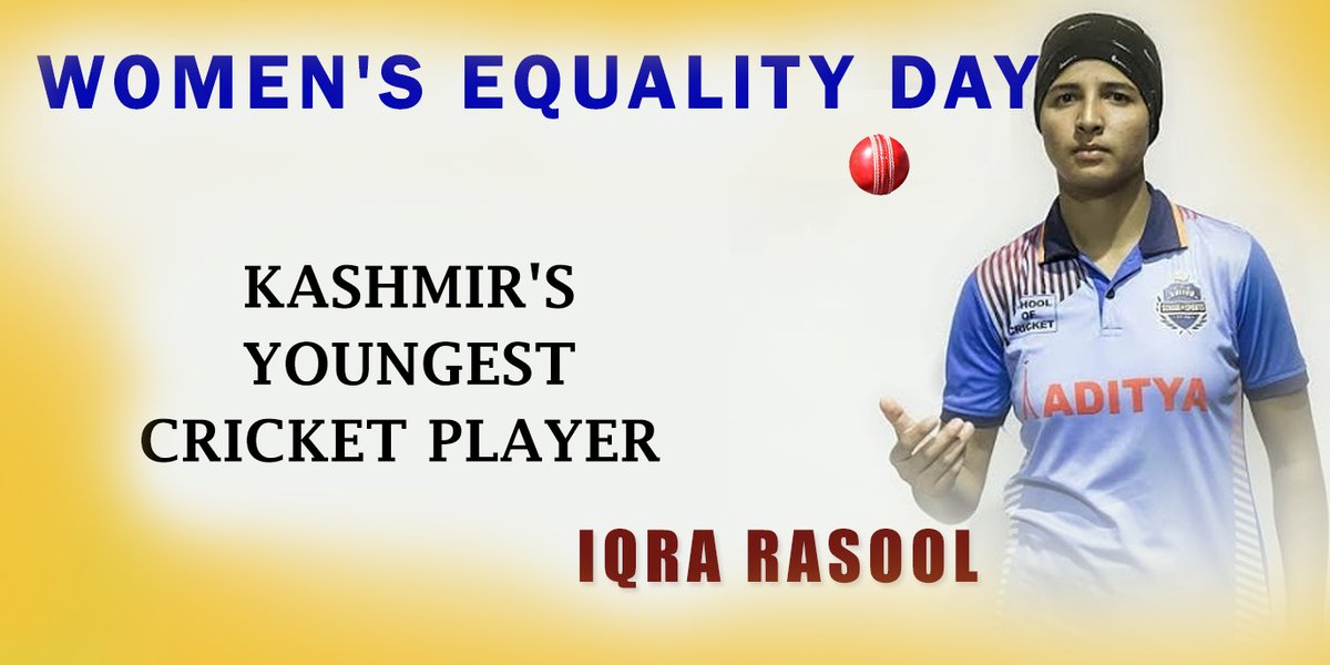 AkbarDar397157's tweet photo. This Women’s Equality Day, celebrate Iqra Rasool, Kashmir’s youngest woman cricket player. #WomensEqualityDay #EqualRights #EmpowerWomen #BreakTheBarriers #FightForEquality #WomenDeserveMore #RiseAboveLimits #EqualityForAll #StandForChange https://t.co/Mu0PxXpsRD