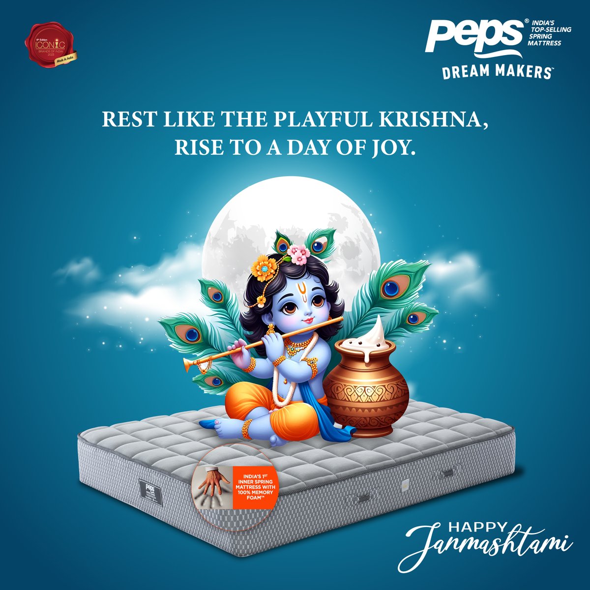 pepsindustries's tweet image. Rest well, channel Krishna’s playful energy and start your day with a smile. Wishing you a joyful and vibrant Janmashtami from Peps!
#peps #Dreammakers #Janmashtami2024