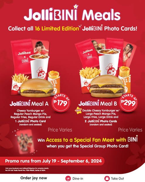 ‼️ GA ‼️

GUSTO NIYO BA NG JOLLIBEE BINI MEAL A??

*LIKE, RT, AND FOLLOW @wxyza0_
(siya pipili ng mananalo)
*DROP YOUR FAV OT8 PIC
*END BUKAS 😌
*2 WINNERS (MEAL A)