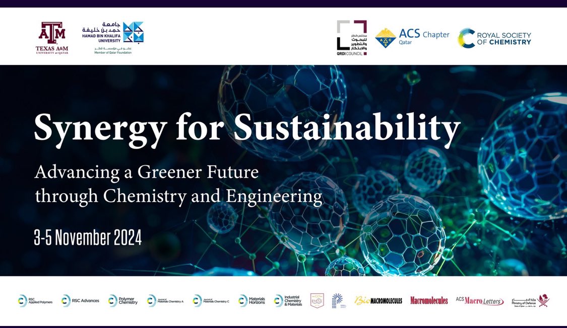 Mohammed Al-Hashimi, PhD, FRSC (@moalhashimi) on Twitter photo #FREE #REGISTRATION for the 1st ACS & RSC Joint Conference in Doha, Nov 3-5, 2024! Great line up of speakers
rsc.org/events/detail/….
@EmilyPentzer <a href="/JAllen_RSC/">Jeremy Allen</a> <a href="/hk_chemistryy/">Hannah Kerr</a> <a href="/_iainmcculloch/">Iain McCulloch</a> <a href="/StingelinN/">Natalie Stingelin</a> <a href="/QuyenUCSB/">Thuc-Quyen Nguyen</a> <a href="/luscombe_OIST/">Christine Luscombe</a> <a href="/NeRoChem/">Neil Robertson Lab</a> <a href="/Tsogoeva_Group/">Svetlana Tsogoeva</a> <a href="/SarbajitBanerj1/">Sarbajit Banerjee</a> #FREE #REGISTRATION for the 1st ACS & RSC Joint Conference in Doha, Nov 3-5, 2024! Great line up of speakers
rsc.org/events/detail/….
@EmilyPentzer <a href="/JAllen_RSC/">Jeremy Allen</a> <a href="/hk_chemistryy/">Hannah Kerr</a> <a href="/_iainmcculloch/">Iain McCulloch</a> <a href="/StingelinN/">Natalie Stingelin</a> <a href="/QuyenUCSB/">Thuc-Quyen Nguyen</a> <a href="/luscombe_OIST/">Christine Luscombe</a> <a href="/NeRoChem/">Neil Robertson Lab</a> <a href="/Tsogoeva_Group/">Svetlana Tsogoeva</a> <a href="/SarbajitBanerj1/">Sarbajit Banerjee</a>