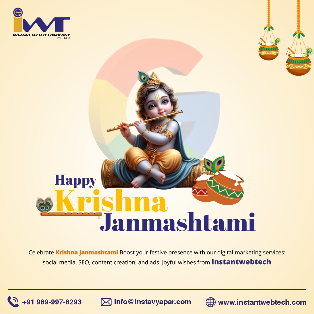 instantwebtech's tweet image. ✅ On this auspicious occasion of Krishna Janmashtami, may Lord Krishna bless you with success, joy, and prosperity.🙏✨ Elevate your business to new heights with our expert Digital Marketing Services, tailored Social Media strategies, and impactful Google Ads. 
#HappyJanmashtami