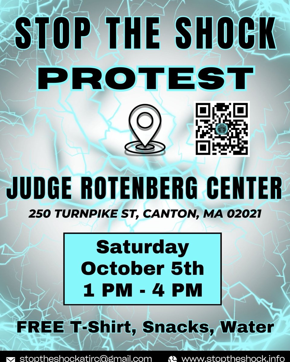📢 SHARE, SHARE, SHARE‼️ 

AUSTIC &amp; DISABLED PEOPLE ARE BEING GIVEN ⚡️ PAINFUL SKIN SHOCKS ⚡️ TO CONTROL THEIR BEHAVIOR‼️ 

HUGE Stop The Shock Protest @ The Judge Rotenberg Center ‼️ 

📅Date: October 5, 2024
🕐Time: 1-4 PM
📍Place: Judge Rotenberg Educational Center