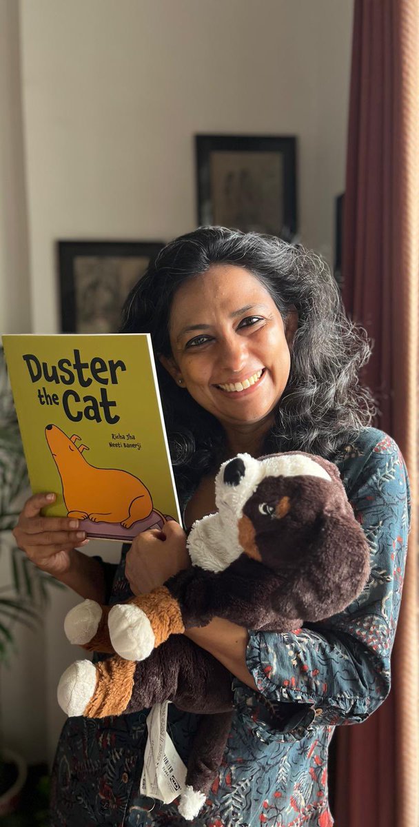 On #internationaldogday, celebrating the <a href="/epigrambooks/">Epigram Books</a> Singapore publication of ‘Duster the Cat’. Quirkily illustrated by Neeti Banerji, the story of Duster is available in India as Duster (<a href="/PickleYolkBooks/">Pickle Yolk Books</a>). The resident Duster joins me in posing with this new release!