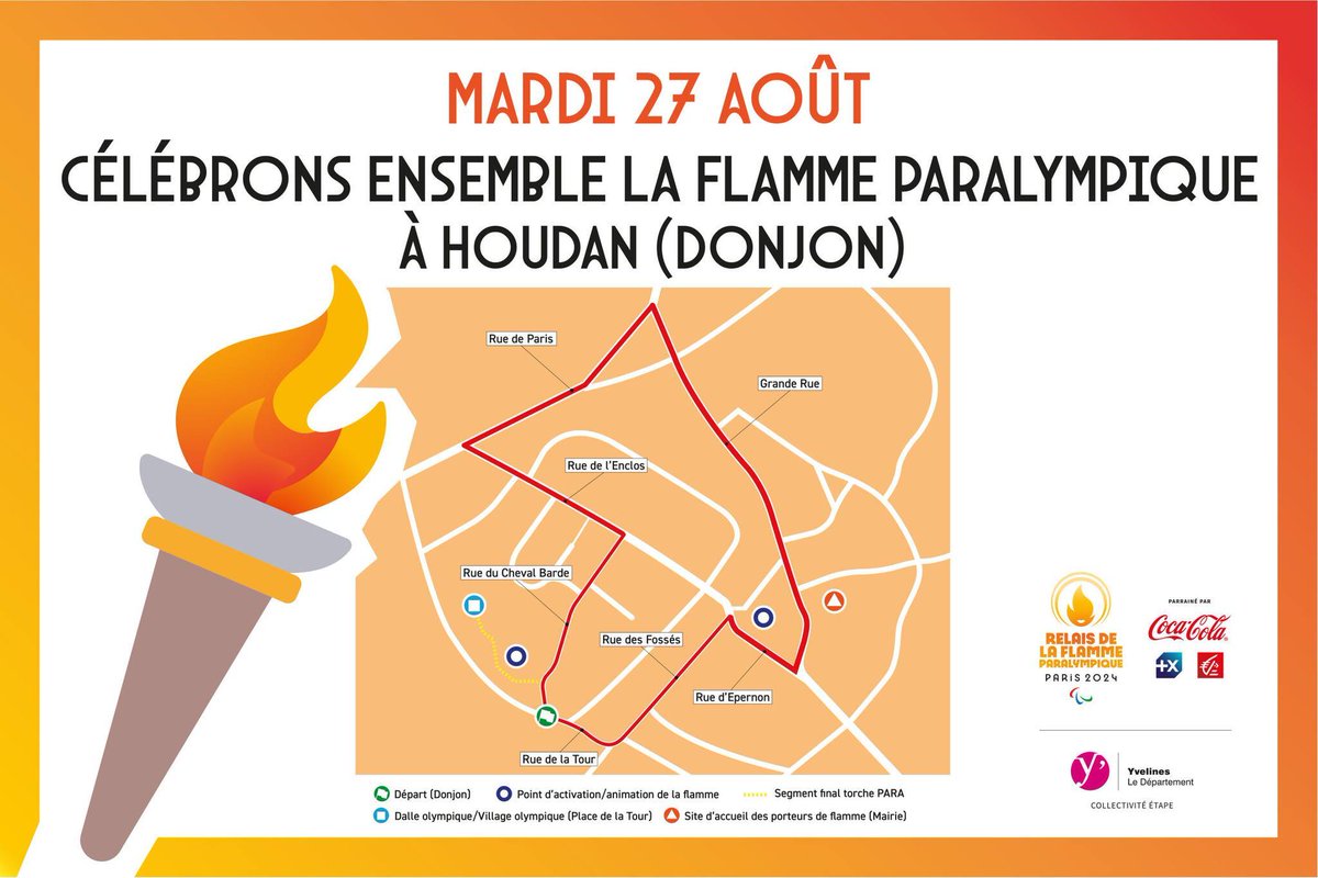 #Paris2024 🔥 Les Jeux Paralympiques de @paris2024 arrivent ! La flamme passera demain à Houdan. 
⏰ RDV à 10H pour célébrer ensemble cette fête du sport et du parasport dans les Yvelines !
➡ yvelines-infos.fr/jeux-paralympi…