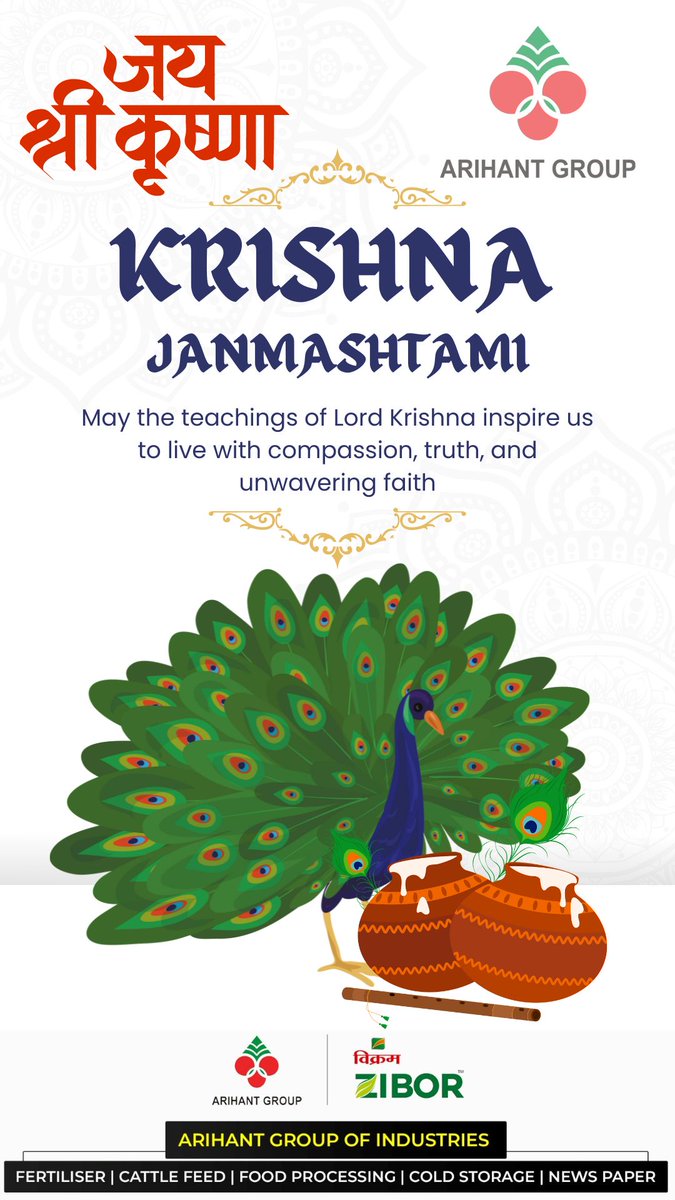 ArihantFeed's tweet photo. Jai Shri Krishna !!! 
Happy Janmashtami 
May the teachings of Lord Krishna inspire us to live with compassion, truth and unwavering faith. #Arihantgroup, #Festivals , #KrishnaJanmashtami https://t.co/QAIEkyfGRp