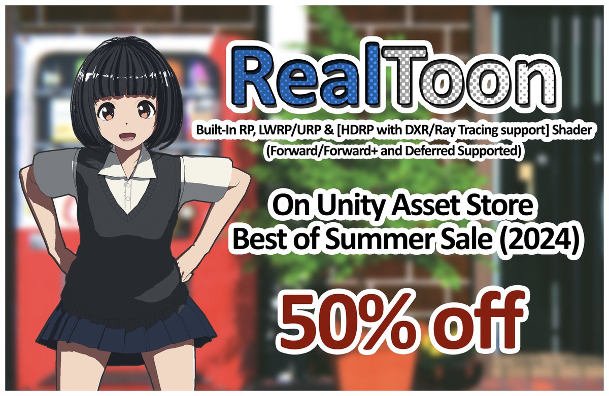 mjqstudioworks's tweet photo. Hi everyone, RealToon Shader 50% OFF
On Unity Asset Store "Best of Summer Sale (2024)"
RealToon (Unity Store Page):
https://t.co/wLyLtjfjxv
#AssetStoreJP #AssetStore #unity3d #unity #realtoon #gamedev #urp #hdrp #アセットストア #madewithunity #unityengine https://t.co/GsqaJgH4L6