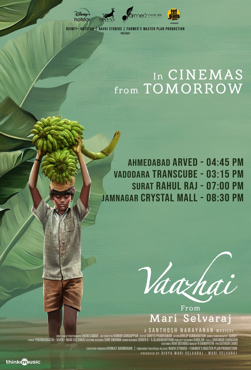 சினிமா தமிழ் சினிமா (@ctcupdates) on Twitter photo Gathering exceptional receptions from family audience. Now #Vaazhai is playing in North Indian theatres
Book Your Tickets Now! A promising bio drama
<a href="/mari_selvaraj/">Mari Selvaraj</a> <a href="/Music_Santhosh/">Santhosh Narayanan</a> @ayngaran_offl <a href="/navvistudios/">Navvi Studios</a>
@disneyplusHSTam
<a href="/RedGiantMovies_/">Red Giant Movies</a> <a href="/thinkmusicindia/">Think Music</a> Gathering exceptional receptions from family audience. Now #Vaazhai is playing in North Indian theatres
Book Your Tickets Now! A promising bio drama
<a href="/mari_selvaraj/">Mari Selvaraj</a> <a href="/Music_Santhosh/">Santhosh Narayanan</a> @ayngaran_offl <a href="/navvistudios/">Navvi Studios</a>
@disneyplusHSTam
<a href="/RedGiantMovies_/">Red Giant Movies</a> <a href="/thinkmusicindia/">Think Music</a>