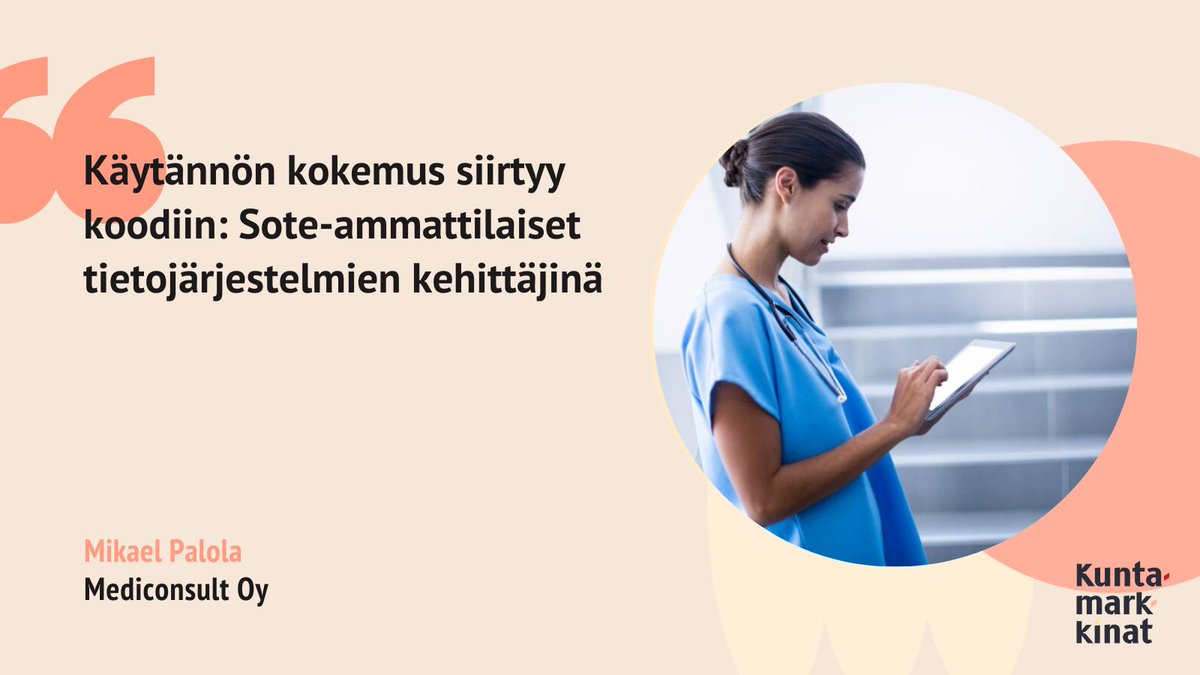 Kuntamarkkinat's tweet photo. ✨Kumppaniblogi✨

Mediconsult Oy:n Mikael Palolan blogikirjoitus "Käytännön kokemus siirtyy koodiin: Sote-ammattilaiset tietojärjestelmien kehittäjinä" on nyt luettavissa!

👉https://t.co/TR6YPbbwdg

#kuntamarkkinat #kommunmarknaden https://t.co/wDUobXimYv