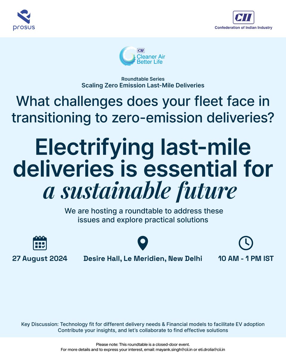 CleanerBetter's tweet photo. Fleet ready for zero-emission? 
Electrify your last-mile deliveries &amp; overcome challenges at our exclusive roundtable discussion!

Let's discuss Tech solutions, financing &amp; more.

#CleanerAirBetterLife @FollowCII https://t.co/U5onu1KU9V