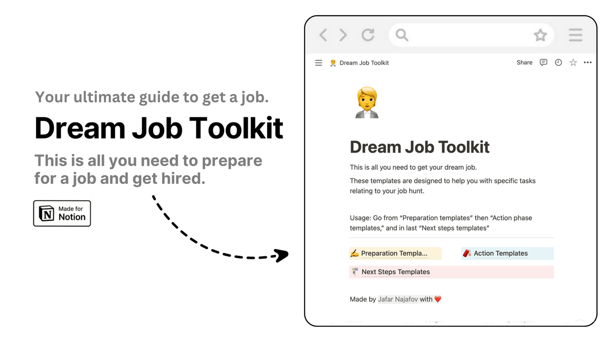 [Attention job seekers]

I made a complete dream job toolkit that'll help you get a job and ace interview.

It's free for 24 hours.

After 24 hours it will be $199.

Like + comment "Send" and I'll DM you the product.

(Must be following me to receive it)