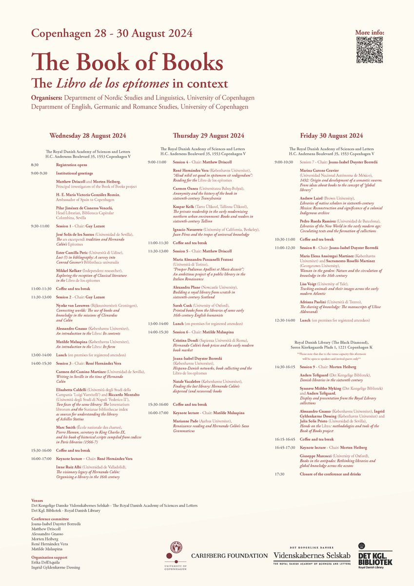 Un evento interesante por si estáis en Copenhagen los días 28-30 de agosto de 2024: The Book of Books: The Libro de los epítomes in context (University of Copenhagen) con un programa de #bookhistory interesante sobre el mundo de las bibliotecas del siglo XVI.