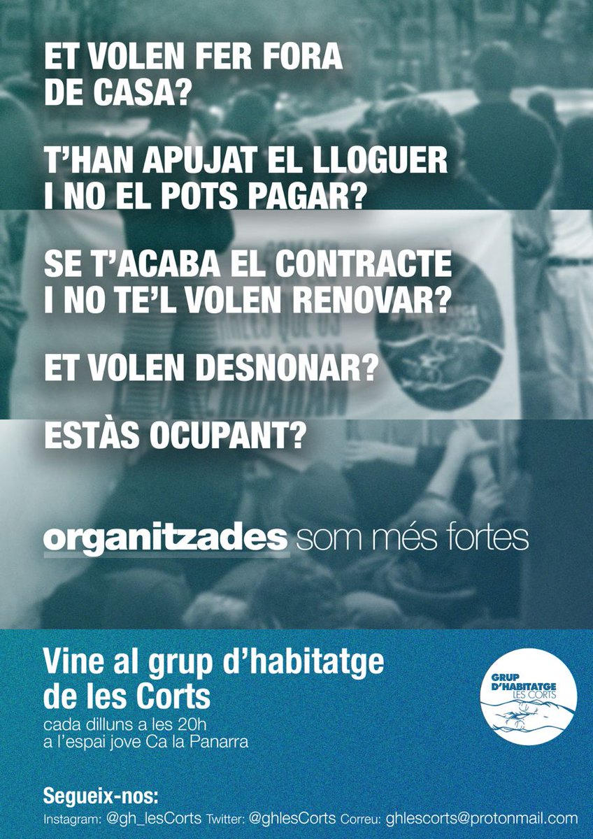 GHLesCorts's tweet image. Avui primera assemblea del curs!

📍A les 20h a l&apos;Espai Jove Ca la Panarra

Per un barri organitzat i combatiu! Vine i lluitem juntes ✊🏻💥