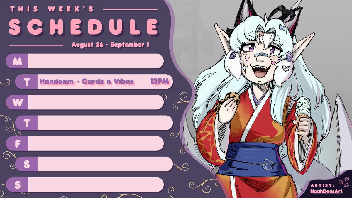 xephoria_vt's tweet photo. ✨This week's schedule!✨
Only one stream this week but it should be a cozy one cause I get to show you eggies the trading cards that I don't have hiding in storage! We'll figure out what to do after when we get there ꉂ(≧▽≦)
#XephStream #VTuberEN #ENVtuber #Vtuber https://t.co/riqAIA4dso