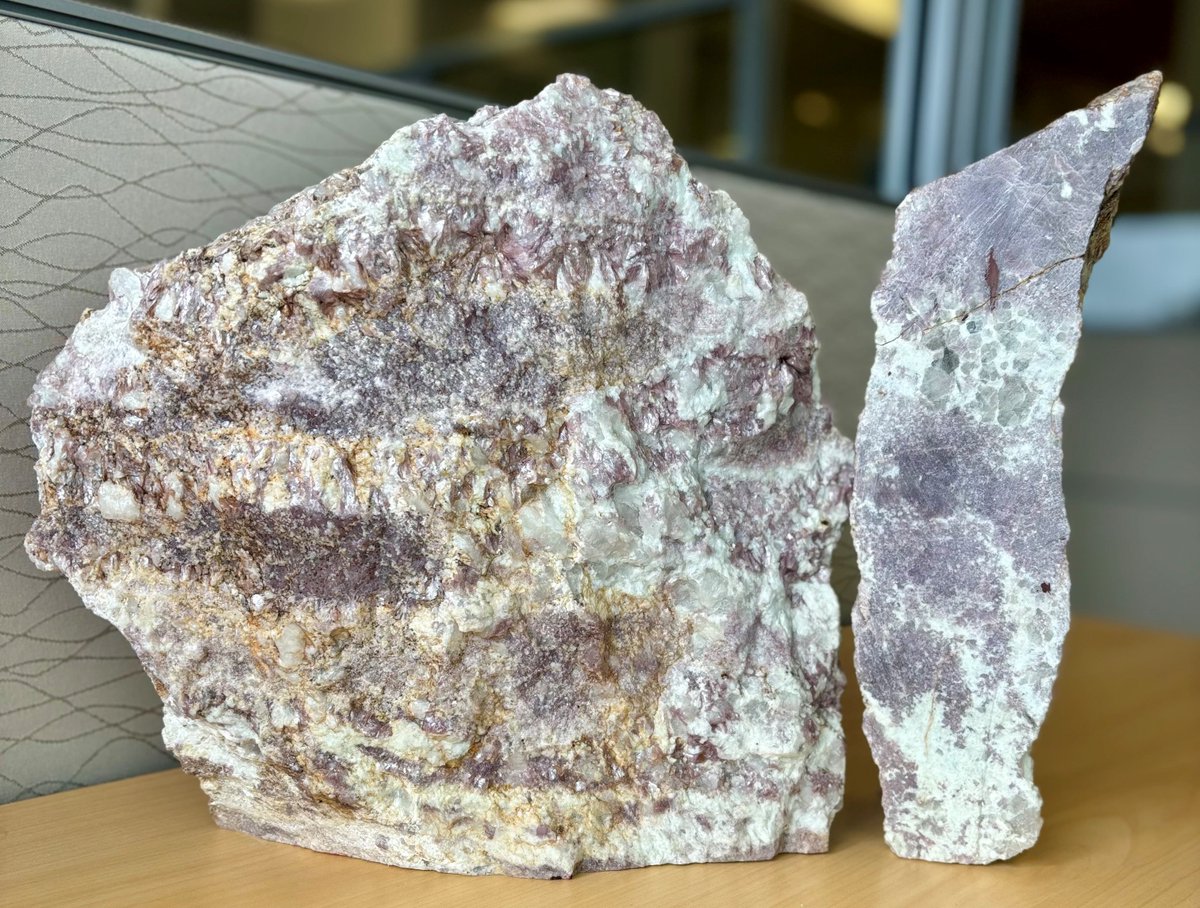 Exec Chairman, Paul Poli recently returned from Thailand Board of Investment's "Business Mission to Thailand" with these two impressive lepidolite-lithium rock specimens. Despite their size, he managed to bring these valuable samples back to our Perth office. $MAT.ax #lithium