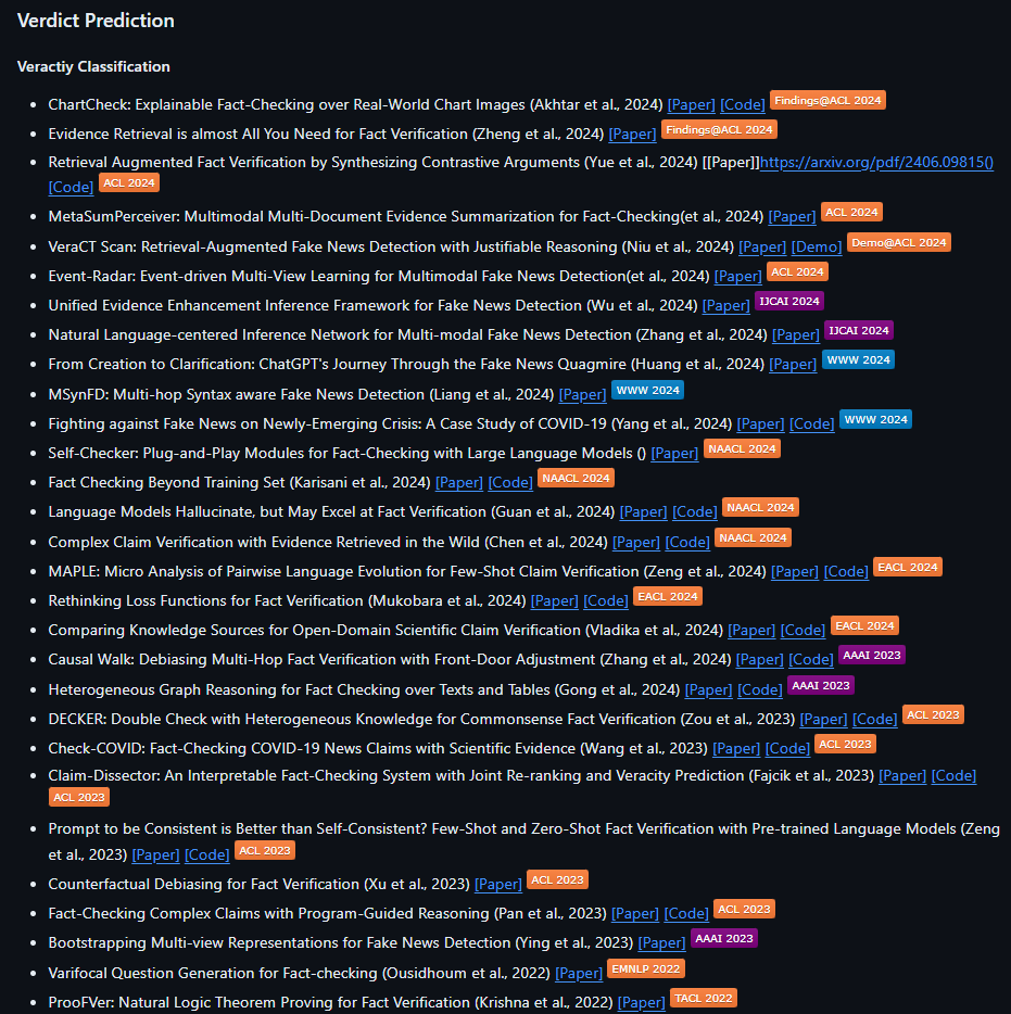 🥳Updated the reading list for two fact-checking survey papers (TACL22/EMNLP23).
Repo: github.com/Cartus/Automat…
🙌If you are interested in factuality/multimodal/LLM/misinformation, check out our 800+ paper list.
Feel free to add more related works to our repo!