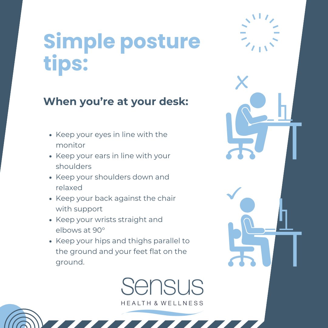 SensusHealthSW6's tweet image. Maintaining good posture while working at your desk can make a huge difference in your comfort and overall well-being. Implement these tips for a more comfortable and healthier workday! 💼😊
