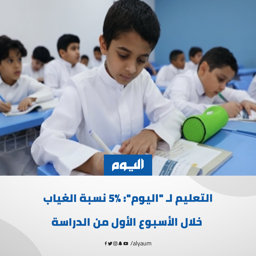 صحيفة اليوم (@alyaum) on Twitter photo #وزارة_التعليم لـ "#اليوم": متوسط نسبة الحضور للطلاب والطالبات في مختلف مدارس #المملكة خلال الأسبوع الأول من #العام_الدراسي_الجديد بلغ 95.38%
#اليوم | #العودة_إلى_المدرسة | #العودة_للمدراس | #العام_الدراسي_الجديد_1446 | <a href="/moe_gov_sa/">وزارة التعليم</a>
للمزيد: alyaum.com/article/6548440 #وزارة_التعليم لـ "#اليوم": متوسط نسبة الحضور للطلاب والطالبات في مختلف مدارس #المملكة خلال الأسبوع الأول من #العام_الدراسي_الجديد بلغ 95.38%
#اليوم | #العودة_إلى_المدرسة | #العودة_للمدراس | #العام_الدراسي_الجديد_1446 | <a href="/moe_gov_sa/">وزارة التعليم</a>
للمزيد: alyaum.com/article/6548440