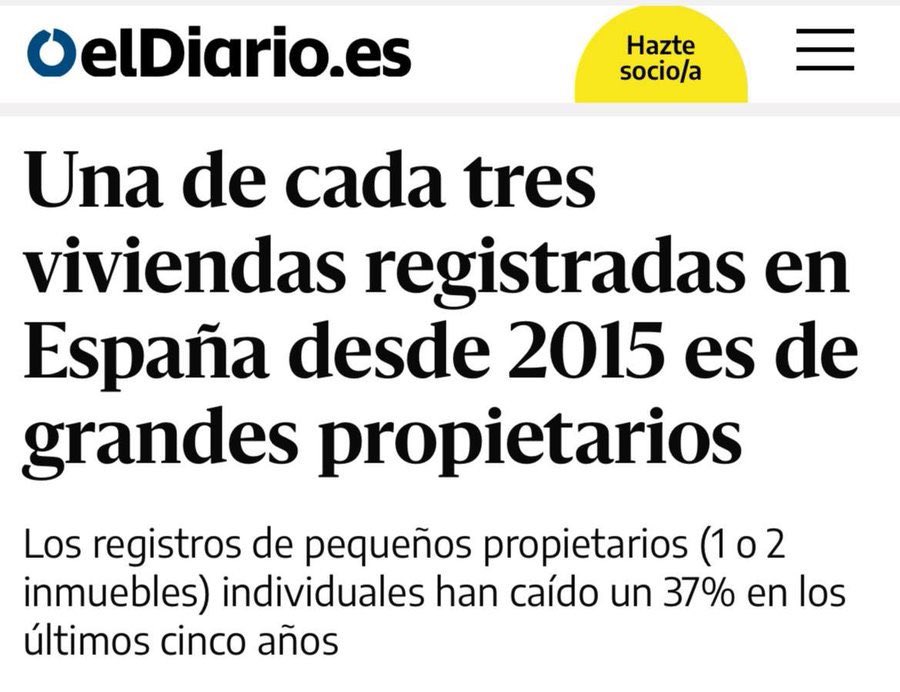 Para los que todavía se dedican a esparcir aquello del “pobre pequeño propietario” 

Una de cada tres viviendas registradas ya pertenecen a grandes tenedores de vivienda 👇