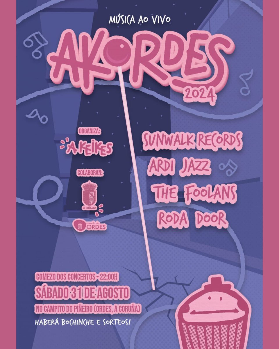 🎶 Volve o Akordes! Segunda edición de concertos ao aire libre no Campito do Piñeiro!

🗓️ Este 31 de agosto ás 22h! Todo isto grazas á Comisión de festas do Piñeiro e ao <a href="/ConcellodeOrdes/">Concello de Ordes</a>

🎸 Sunwalk Records, Ardi Jazz, The Foolans e Roda Door! Non volo perdades!