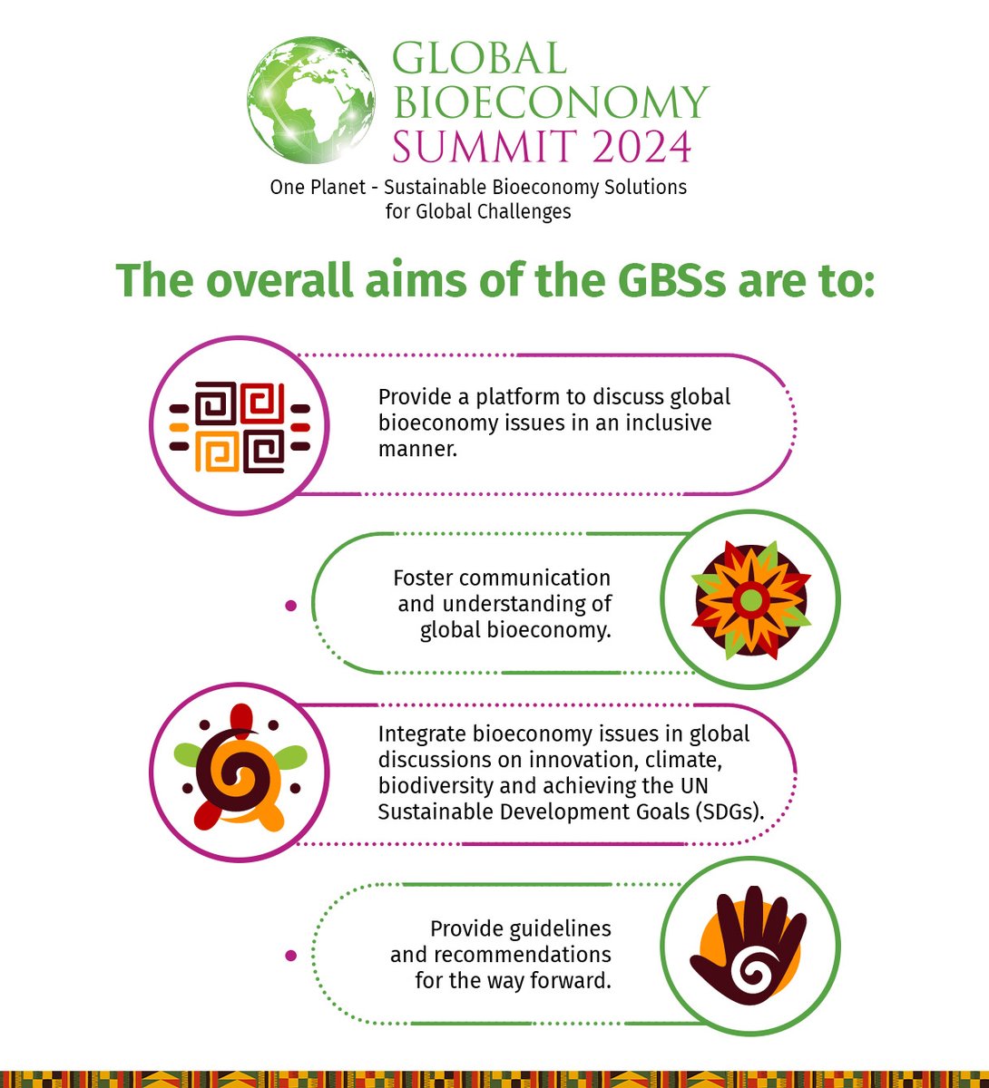GBS_Updates's tweet image. Visit the Global #Bioeconomy Summit website and complete your registration to secure your spot at the summit, hosted for the first time in Africa! Website: gbs2024.org
🔽#GlobalBioeconomySummit Aims
#Networking #GBS2024 #CircularBioeconomy