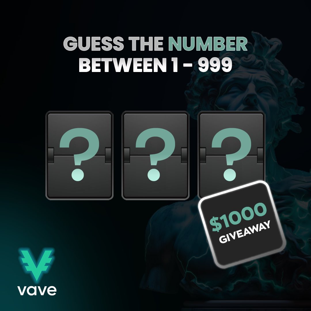 🚨 𝐆𝐮𝐞𝐬𝐬 𝐭𝐡𝐞 𝐫𝐢𝐠𝐡𝐭 𝐧𝐮𝐦𝐛𝐞𝐫 &amp; 𝐰𝐢𝐧 $𝟏𝟎𝟎𝟎!

🔁 Simply RETWEET, PICK a number, and FOLLOW US! The first person to guess correctly will win the prize.

💰 How about to test your luck today? Let’s get into action 

#vave #crypto #gambling #giveaway #winmoney